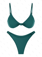 ZAFUL Maillot de Bain Bikini Texturé Noué Cheeky S Vert profond