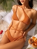 ZAFUL Maillot de Bain Bikini Texturé Noué Croisé à Une Epaule M Café