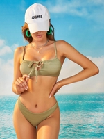 ZAFUL Maillot de Bain Bikini Texturé Noué en Couleur Unie S Vert clair