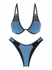 ZAFUL Maillot de Bain Bikini Texturé Panneau en Maille à Coupe Haute L Bleu