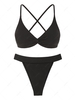 ZAFUL Maillot de Bain Bikini Texturé Torsadé en Avant Croisé Au Dos L Noir