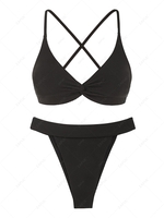 ZAFUL Maillot de Bain Bikini Texturé Torsadé en Avant Croisé Au Dos L Noir