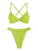 ZAFUL Maillot de Bain Bikini Texturé Torsadé en Avant Croisé Au Dos M Vert