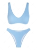 ZAFUL Maillot de Bain Bikini Texturé Vague à Coupe Haute S Bleu clair