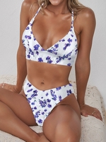 ZAFUL Maillot de Bain Bikini Tressé Fleuri à Lacets S Pourpre