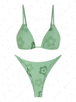 ZAFUL Maillot de Bain Bikini Triangle à Cordon à Imprimé Fleuri S Vert clair