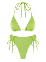ZAFUL Maillot de Bain Bikini Triangle Brillant Métallique à Paillettes M Vert