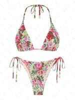 ZAFUL Maillot de Bain Bikini Triangle Plissé Fleuri à Bretelle M