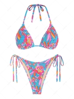 ZAFUL Maillot de Bain Bikini Triangle Plissé Fleuri Noué à Côté L Multi a