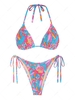 ZAFUL Maillot de Bain Bikini Triangle Plissé Fleuri Noué à Côté M Multi a