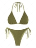 ZAFUL Maillot de Bain Bikini Triangle Texturé Noué à Côté à Col Halter à Cordon L Vert clair