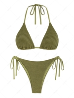 ZAFUL Maillot de Bain Bikini Triangle Texturé Noué à Côté à Col Halter à Cordon L Vert clair