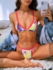 ZAFUL Maillot de Bain Bikini Triangulaire Rayé à Imprimé Fleur S Rouge