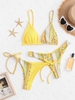 ZAFUL Maillot de Bain Bikini Tribal Imprimé à Coupe Haute Trois Pièces S Jaune