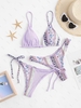 ZAFUL Maillot de Bain Bikini Tribal Imprimé à Coupe Haute Trois Pièces S Violet clair
