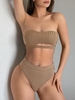 ZAFUL Maillot de Bain Bikini Tube Côtelé Découpé à Jambe Haute S Café profond