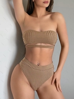 ZAFUL Maillot de Bain Bikini Tube Côtelé Découpé à Jambe Haute S Café profond