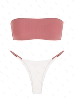 ZAFUL Maillot de Bain Bikini Tube Texturé Bicolore à Cordon L Rose léger