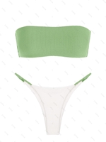 ZAFUL Maillot de Bain Bikini Tube Texturé Bicolore à Cordon L Vert clair