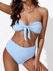 ZAFUL Maillot de Bain Bikini Tube Texturé Noué à Taille Haute S Bleu clair