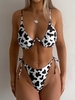 ZAFUL Maillot de Bain Bikini Vache Imprimée Noué à Côté à Armature S Noir