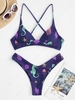 ZAFUL Maillot de Bain Bikini Vie Croisé à Coupe Haute S Bleu profond