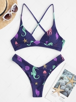 ZAFUL Maillot de Bain Bikini Vie Croisé à Coupe Haute S Bleu profond