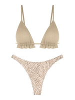 ZAFUL Maillot de Bain Bikini Volanté à Imprimé Animal Métallique Taille unique Café lumière