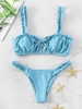 ZAFUL Maillot de Bain Bikini Découpé à Taille Basse à Volants M Bleu ciel