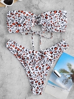 ZAFUL Maillot de Bain Bikini Noué Bandeau Animal Imprimé à Coupe Haute M Rouille