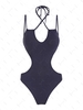 ZAFUL Maillot de Bain Brillant Côtelé Découpé Croisé Métallisé Une-Pièce S Bleu profond
