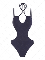 ZAFUL Maillot de Bain Brillant Côtelé Découpé Croisé Métallisé Une-Pièce S Bleu profond