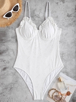 ZAFUL Maillot de Bain Broderie Anglaise à Volants à Armature Une-Pièce S Blanc