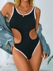 ZAFUL Maillot de Bain Contrasté Découpé Côtelé Une-Pièce S Noir