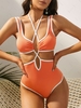 ZAFUL Maillot de Bain Contrasté Découpé Côtelé Une-Pièce S Orange foncé