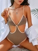ZAFUL Maillot de Bain Contrasté Découpé Côtelé Une-Pièce Xl Café profond