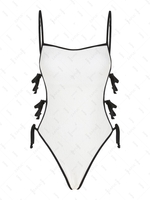 ZAFUL Maillot de Bain Contrasté Texturé Noué à Côté Une-Pièce M Blanc