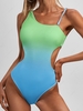 ZAFUL Maillot de Bain Convertible Découpé Asymétrique Ombré à Epaule Dénudée Xl Vert