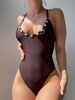 ZAFUL Maillot de Bain Coquille Embelli de Bague en O à Jambe Haute Une-Pièce S Café profond