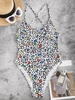 ZAFUL Maillot de Bain Croisé Animal Imprimé à Jambe Haute Une-Pièce S Blanc