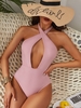 ZAFUL Maillot de Bain Croisé Découpé avec Trou de Serrure Une-Pièce S Rose clair