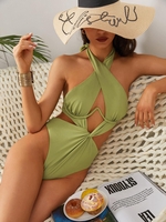 ZAFUL Maillot de Bain Croisé Découpé Tordu à Col Halter Une-Pièce M Vert clair