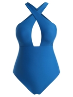 ZAFUL Maillot de Bain Croisé de Grande Taille Une-Pièce Xl Bleu