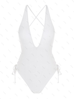 ZAFUL Maillot de Bain Croisé Plongeant Noué à Coupe Haute Une-Pièce L Blanc
