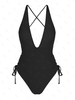 ZAFUL Maillot de Bain Croisé Plongeant Noué à Coupe Haute Une-Pièce L Noir