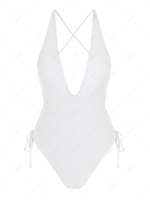 ZAFUL Maillot de Bain Croisé Plongeant Noué à Coupe Haute Une-Pièce S Blanc
