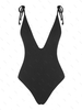 ZAFUL Maillot de Bain Côtelé à Epaule Nouée Une-Pièce M Noir