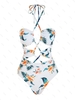ZAFUL Maillot de Bain Côtelé à Imprimé Fleur Tropicale à Lacets Une-Pièce Xl Blanc