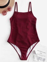 ZAFUL Maillot de Bain Côtelé à Lacets Une-Pièce L Rouge vineux