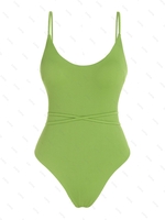 ZAFUL Maillot de Bain Côtelé à Lacets Une-Pièce S Vert
